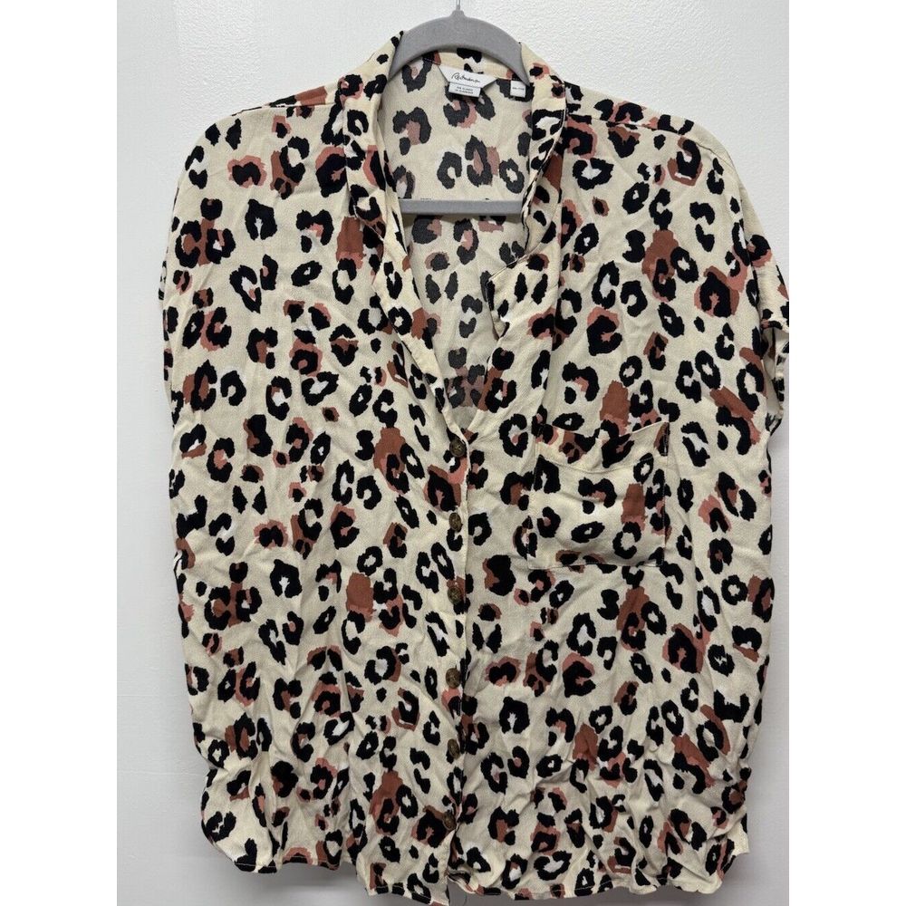 Reitman's Women's Button Up, V Neck, Animal Print Plus Size 2X #37